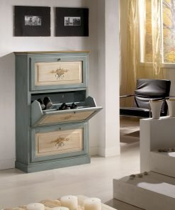 Scarpiera 3 ribalte laccata azzurro filo ocra