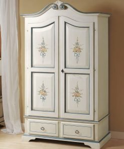 Armadio 2 porte e 2 cassetti bianco filo azzurro