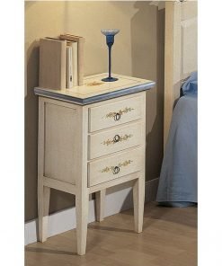 Comodino 3 cassetti bianco filo azzurro