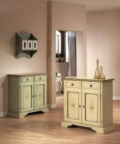 Credenzina 2 porte e 2 cassetti laccata avorio filo verde