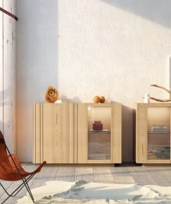 Credenza 2 porte in frassino con inserto in vetro