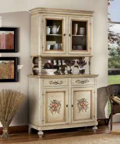 Credenza con alzata 2 porte laccata avorio anticato filo ocra