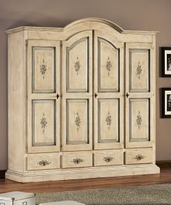 Armadio 4 porte e 4 cassetti smontabile avorio anticato profili azzurro antico