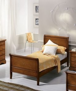 Letto singolo a barchetta intarsiato su noce