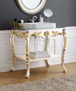 Mobile bagno in foglia argento platino con particolari foglia oro patinato