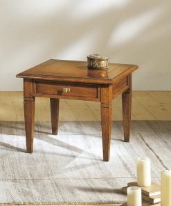 Tavolino quadrato con cassetto e piano legno