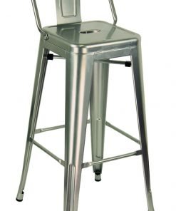 Sgabello metallo con schienale acciaio specchiato