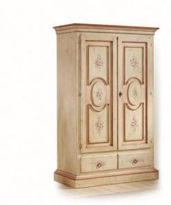 Armadio 2 porte e 2 cassetti avorio anticato profili rosa antico