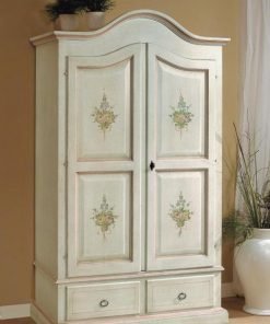 Armadio 2 porte e 2 cassetti bianco filo rosa