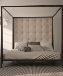 Letto matrimoniale a baldacchino con testata imbottita