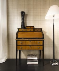 Scrivania a rullo con 2 cassetti e piano in vera pelle