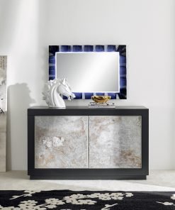 Credenza 2 porte effetto pietra con basamento legno
