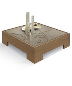 Tavolino quadrato in tanganica e piano vetro
