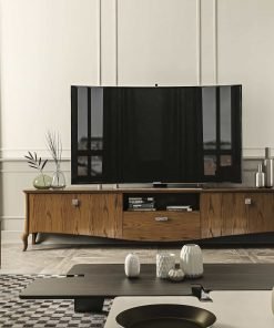 Porta TV con 2 cestoni, cassetto e vano a giorno