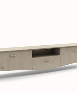 Porta TV con 2 cestoni con traforo, cassetto e vano a giorno