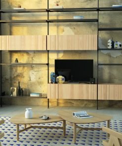 Libreria componibile in frassino e alluminio