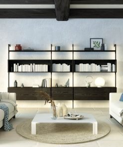 Libreria componibile in frassino e alluminio