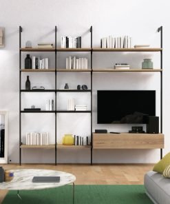 Libreria componibile in frassino e alluminio