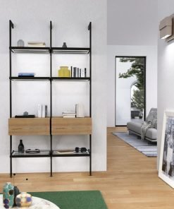 Libreria componibile in frassino e alluminio