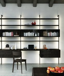 Libreria componibile in frassino e alluminio