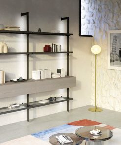 Libreria componibile in frassino e alluminio