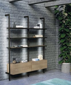 Libreria componibile in frassino e alluminio