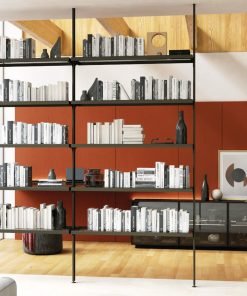 Libreria componibile in frassino e alluminio