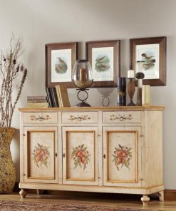 Credenza 3 porte e 3 cassetti avorio anticato filo ocra