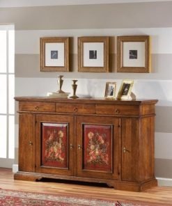Credenza 4 porte e 4 cassetti noce anticato pannelli decorati