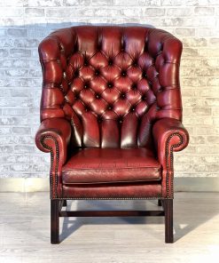 Poltrona Georgian originale inglese in pelle bordeaux