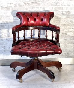 Poltrona Chesterfield da ufficio originale inglese in pelle bordeaux