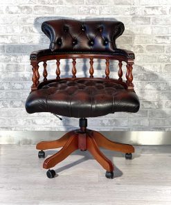 Poltrona Chesterfield da ufficio originale inglese in pelle bordeaux