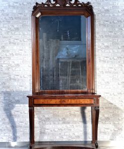 Consolle con specchiera originale in noce e filettature in legni misti