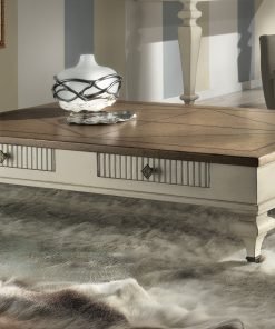 Tavolino da salotto con 2 cassetti e piano in rovere