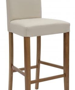 Sgabello ecopelle beige con fusto rovere