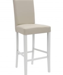 Sgabello ecopelle beige con fusto bianco