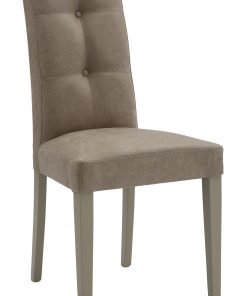 Sedia con bottoni ecopelle beige invecchiato con fusto tortora