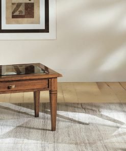 Tavolino rettangolare con cassetto e piano in vetro